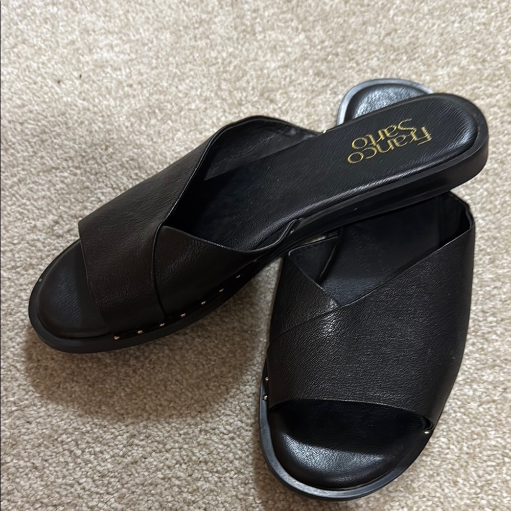 Franco Sarto Black Mules with Crisscross Straps - Picture 2 of 3